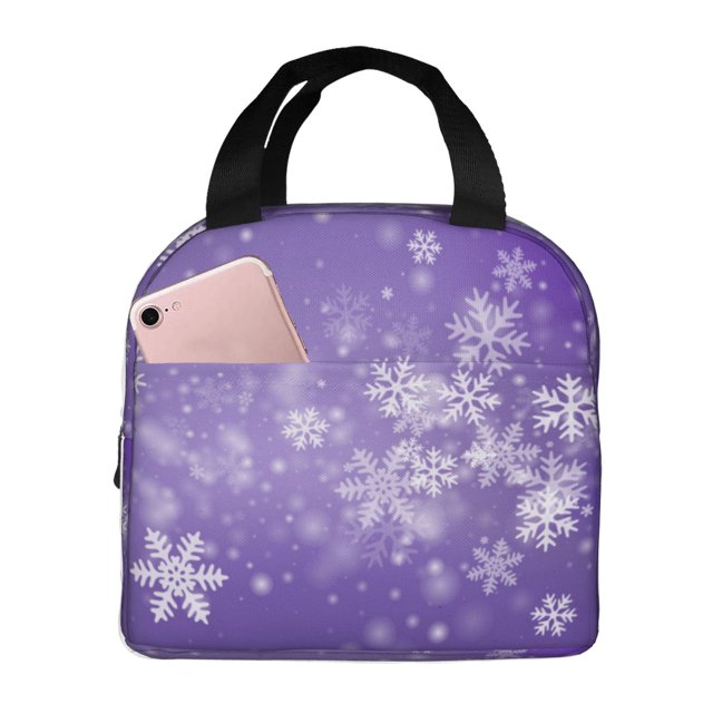 Fotbe Snowfall Sky White Purple Bolsa Térmica con Estampado y Forro de Aluminio Grueso Bolsa de Almuerzo con Bolsillo Frontal para Hombres y Mujeres, Ideal para Trabajo, Escuela