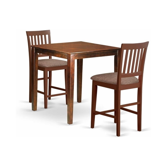 HomeStock 3 Piece Counter Height Dining Set for Small Spaces Contains a Square Kitchen Table and 2 Dining Room Chairs, 36x36 Inch in Mahogany
