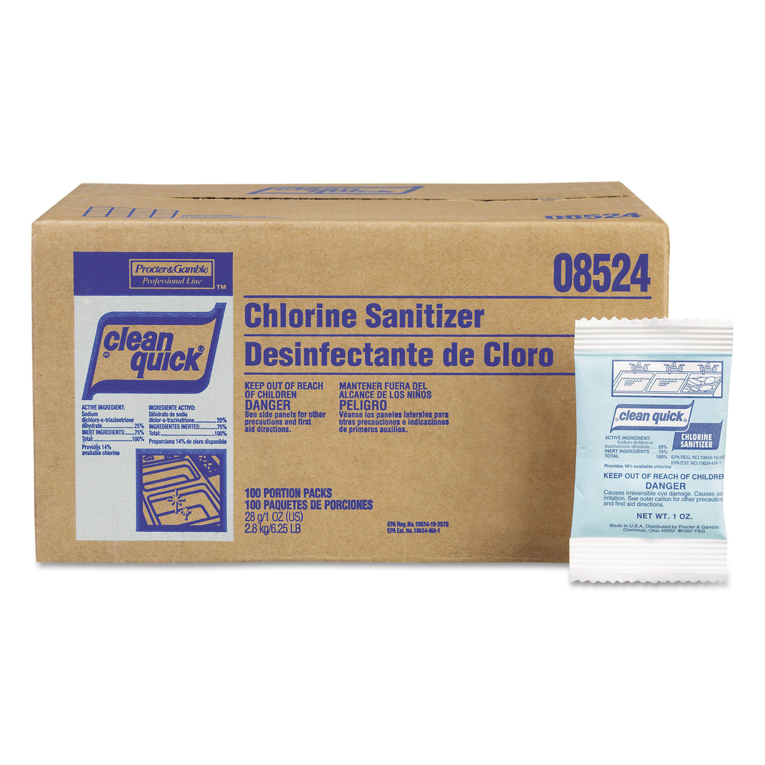 Powdered ChlorineBased Sanitizer, 1oz Packet, 100/Carton
