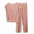 thumbnail image 4 of Sakmal Soft Womens Pajamas Sleeveless Pink Modal Plus Size Sleepwear Set Striped V Neck Pjs Sets for Women, 4 of 5