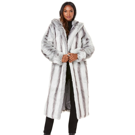 Roaman's Women's Plus Size Hooded Faux Fur Coat