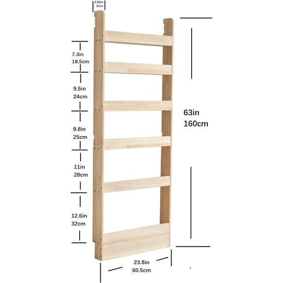 Solid Wood Bookshelf - 6-Tier Wall Mount Organizer for Books & Toys, Space Saving Pine Rack for Kids Adults