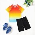 thumbnail image 2 of CAICJ98 Boys Gradient Rash Guard Swim Shirt Short Sleeve UPF+ 50 Sun Swimsuit Kids Bathing Suit for Boys Swimwear Water Shirts (Red,12-13 Years), 2 of 8