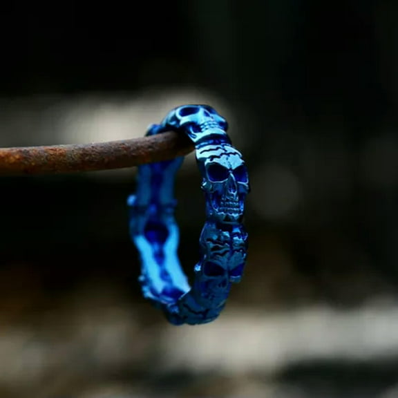 K-KED Gothic Skull Circle Wedding Band for Men Women Stainless Steel Vintage Punk Ring-14-Blue