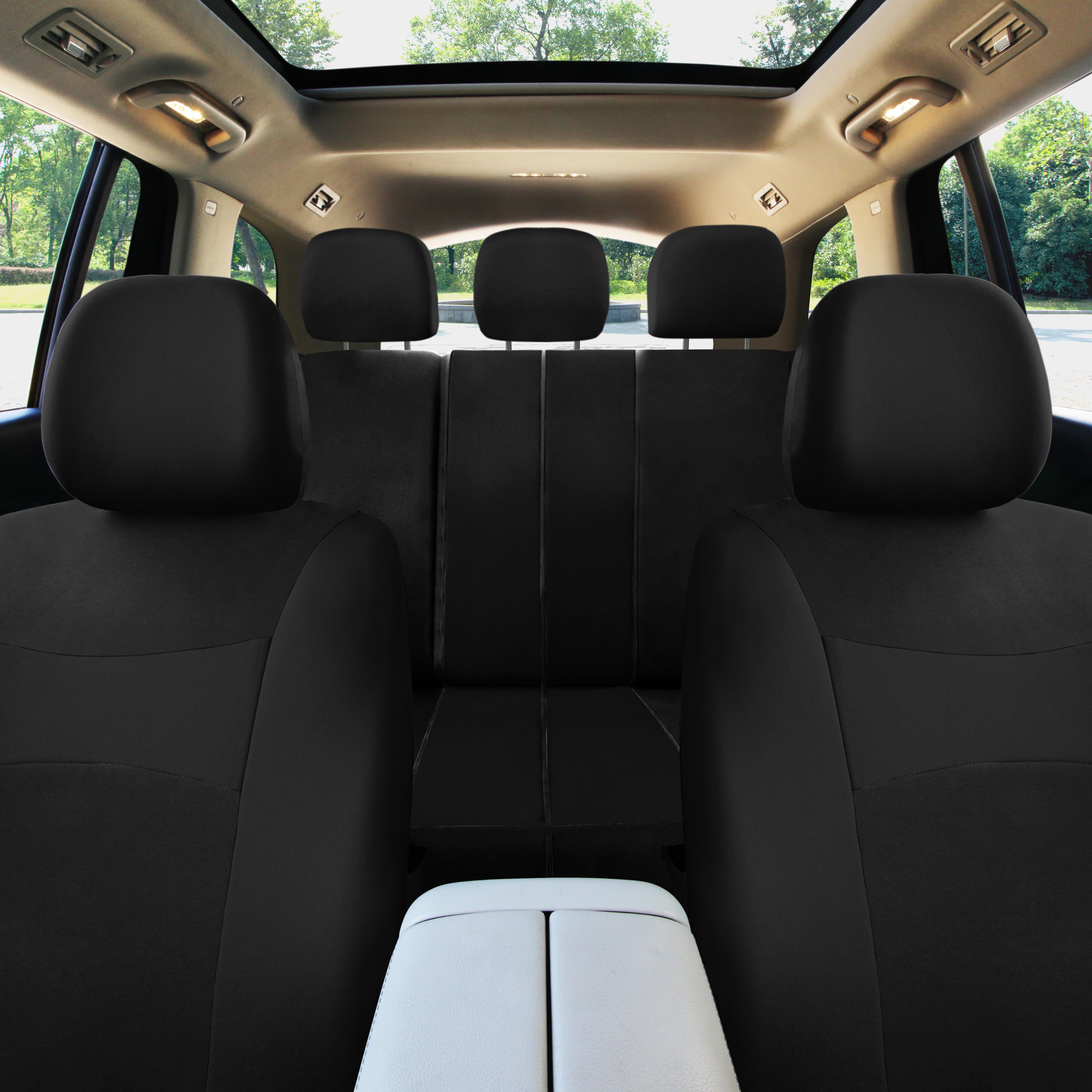 FH Group Universal Fit Cloth Car Seat Covers w/ Steering Cover & Belt Pads Full Set Black