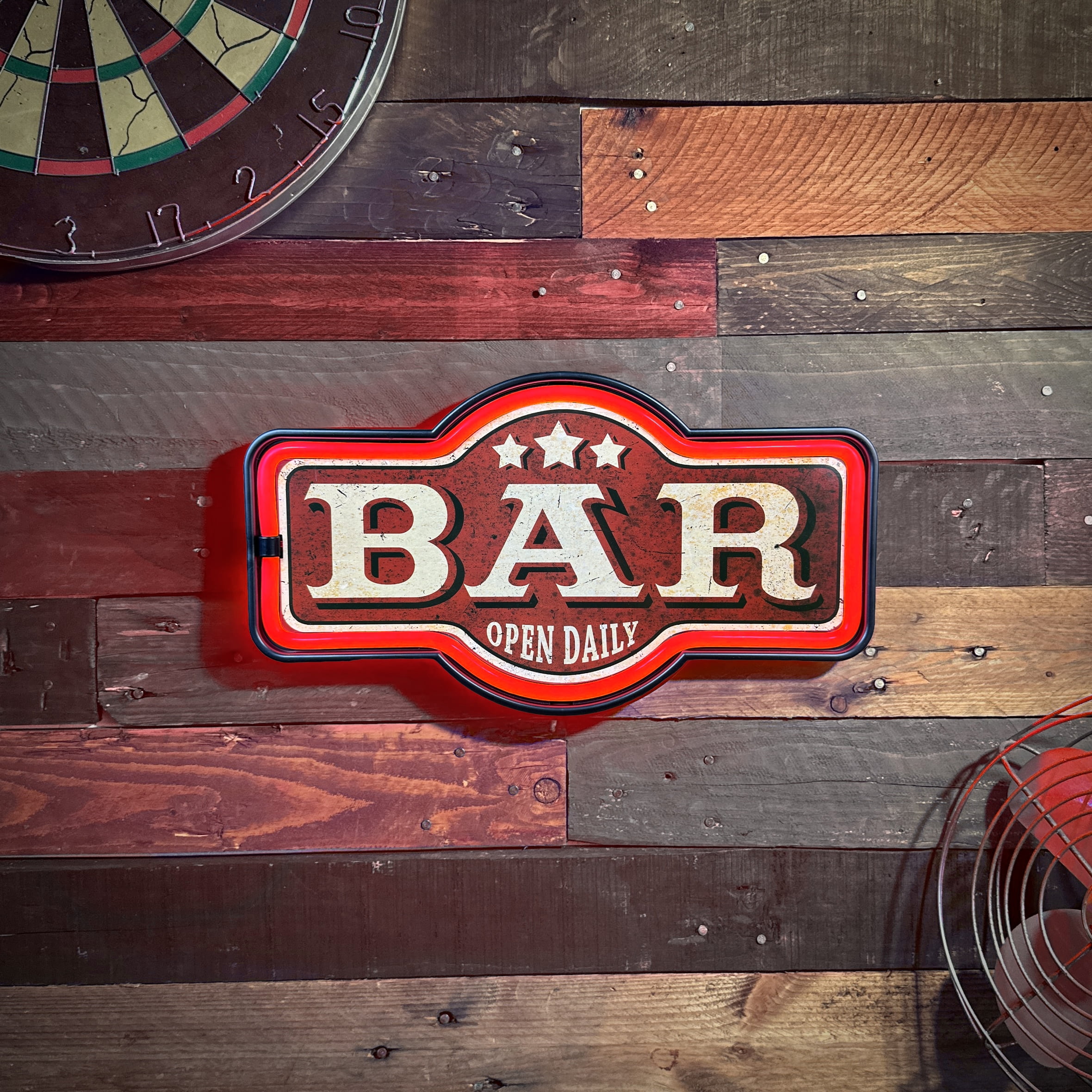 Bar Open Daily LED Neon Sign Vintage Inspired Retro Wall Decor for the Home, Game Room, Bar, or Man Cave (17” x 9.5” x 2”)