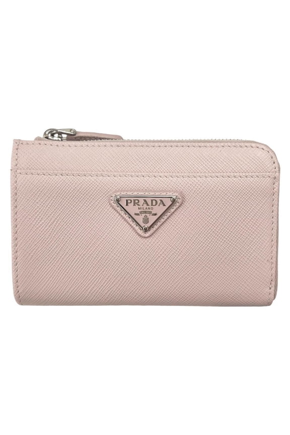 Pre-Owned PRADA Prada Wallet/Coin Case Key Saffiano Triangle Light Pink Leather 1PP122 Women's