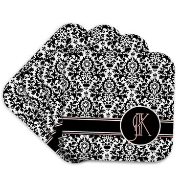 3dRose, Letter K Personal Monogrammed Damask Pattern-Personalized Initial, Set of 4 Coasters - Soft