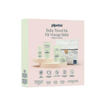 UPC: 0810069220369 | Pipette 5-Piece Baby Travel Set (Shampoo & Wash Lotion Balm Oil and Travel Pouch)