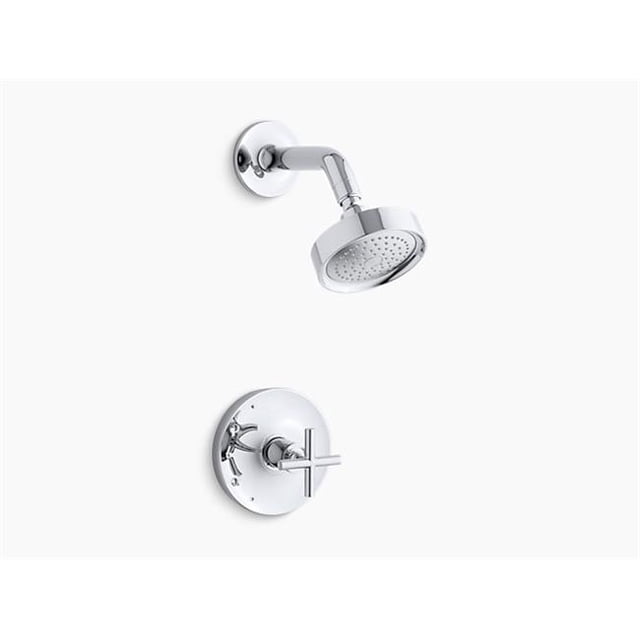 Kohler K-TS14422-3-CP Purist Rite-Temperature Shower Trim with Cross Handle & 2.5GPM Showerhead - Polished Chrome