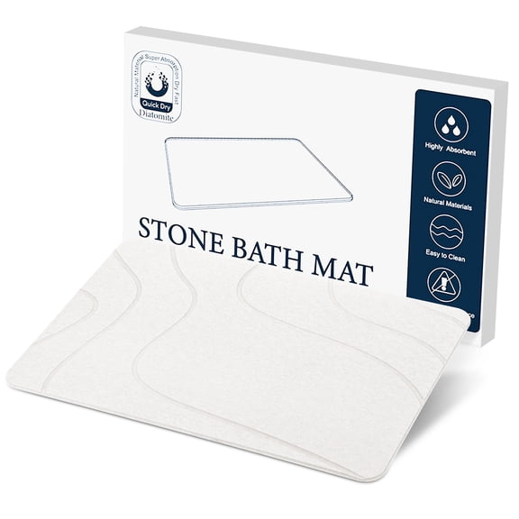 LIZEVINC Non-Slip Diatomaceous Earth Stone Bath Mat – Super Absorbent Quick Dry Diatomite Shower Mat for Bathroom Floor, Fast Drying Bathroom Mat, 23.6" x 15.4", White