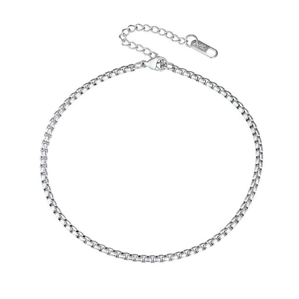 PROSTEEL Pulsera tobillera de cadena de caja plana para mujer, joyería de verano de playa de acero inoxidable de 3 mm para niñas, regalo de cadena de pie