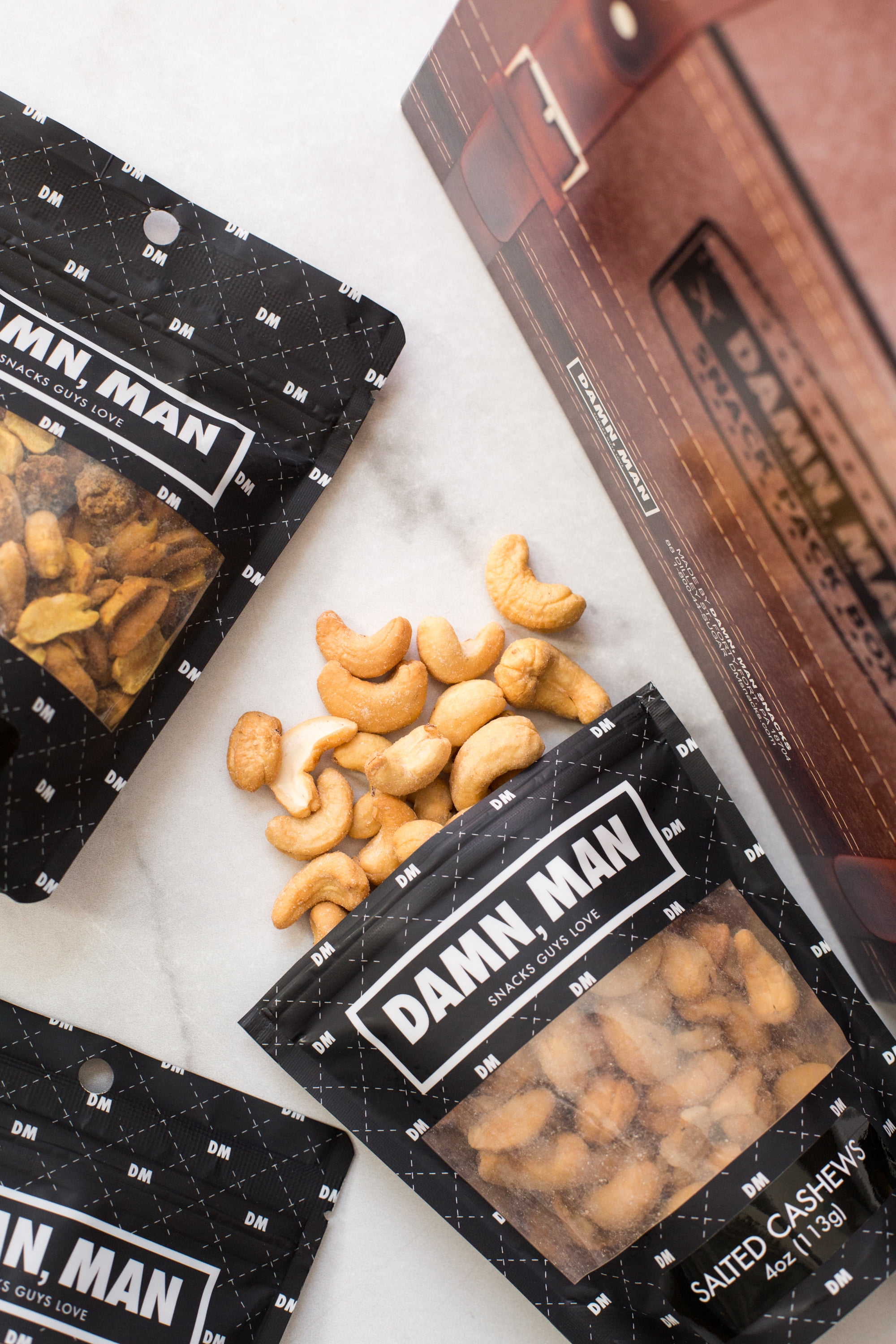 Damn Man Gourmet Nut Gift Box Assorted Nuts and Snack Mix Box Set Dry Roasted Crunchy 4 Count 1 lb Total