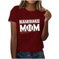 thumbnail image 2 of Lilgiuy Baseball Mom T-Shirt for Women Play Ball Baseball Heart Pattern Solid Color Short Sleeve Tees Trendy Novelty Baseball Graphic Top Streetwear(Wine,L), 2 of 4