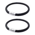 thumbnail image 1 of 2X Acero Inoxidable de Cuero, Pulsera de Cuero Trenzado, para Hombres Mujeres, Negro - Ancho 6mm - Longitud 23cm, 1 of 4