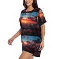 thumbnail image 2 of Lsque Cat Watching City Sunset Women's Short-Sleeved Pajama Set - 2 Piece Soft and Lightweight Sleepwear Set-Medium, 2 of 9