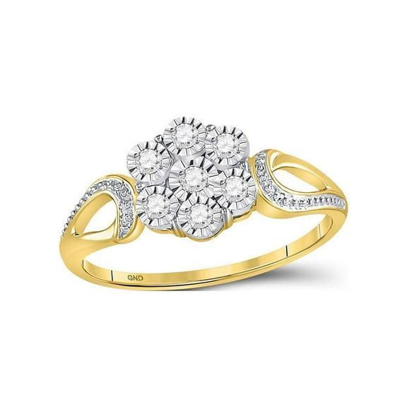 Diamond Princess Yellow-tone Sterling Silver Womens Round Diamond Flower Cluster Ring 1/10 Cttw