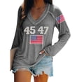 thumbnail image 2 of IDALL Chandail en Molleton pour Femmes Manches Longues T-Shirts Graphiques Rétro 45 47 Imprimé Chandail en Molleton 45 47 Col en V 45 47 pour Président Chandail en Molleton T-Shirts Tenues Automne Gris 2TG, 2 of 5