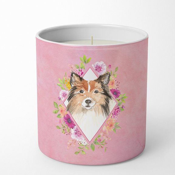 Carolines Treasures CK4213CDL Sheltie Soy Candle 10 oz Decorative Gift Scented Soy Candles for Home Pink Flowers 10 oz