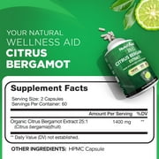 Nutrivein Organic Citrus Bergamot Supplement - Heart Health, Immune Support - 120 Capsules