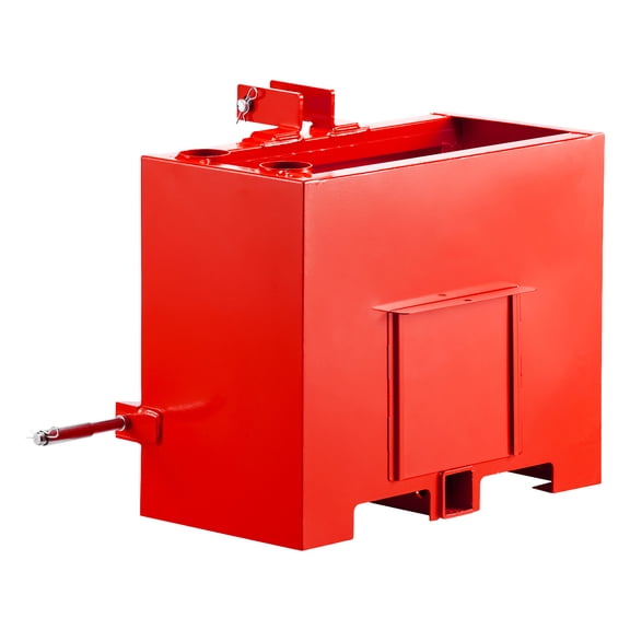 KFFKFF Ballast Box for 3-Point Category 1 Tractors, 800 lbs Capacity, Includes 2-Inch Hitch Receiver, Heavy-Duty Steel Construction, 3.2 ft³ Volume with Sliding Door, Red