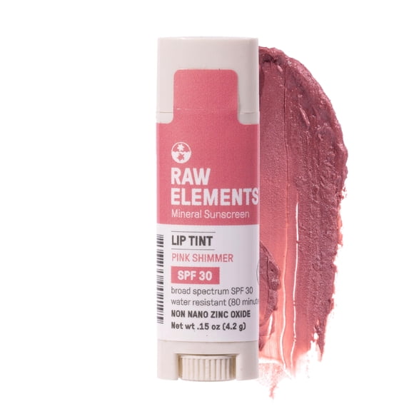 Brillo labial orgánico rosa Raw Elements con óxido de zinc FPS 30+, 0.15 oz