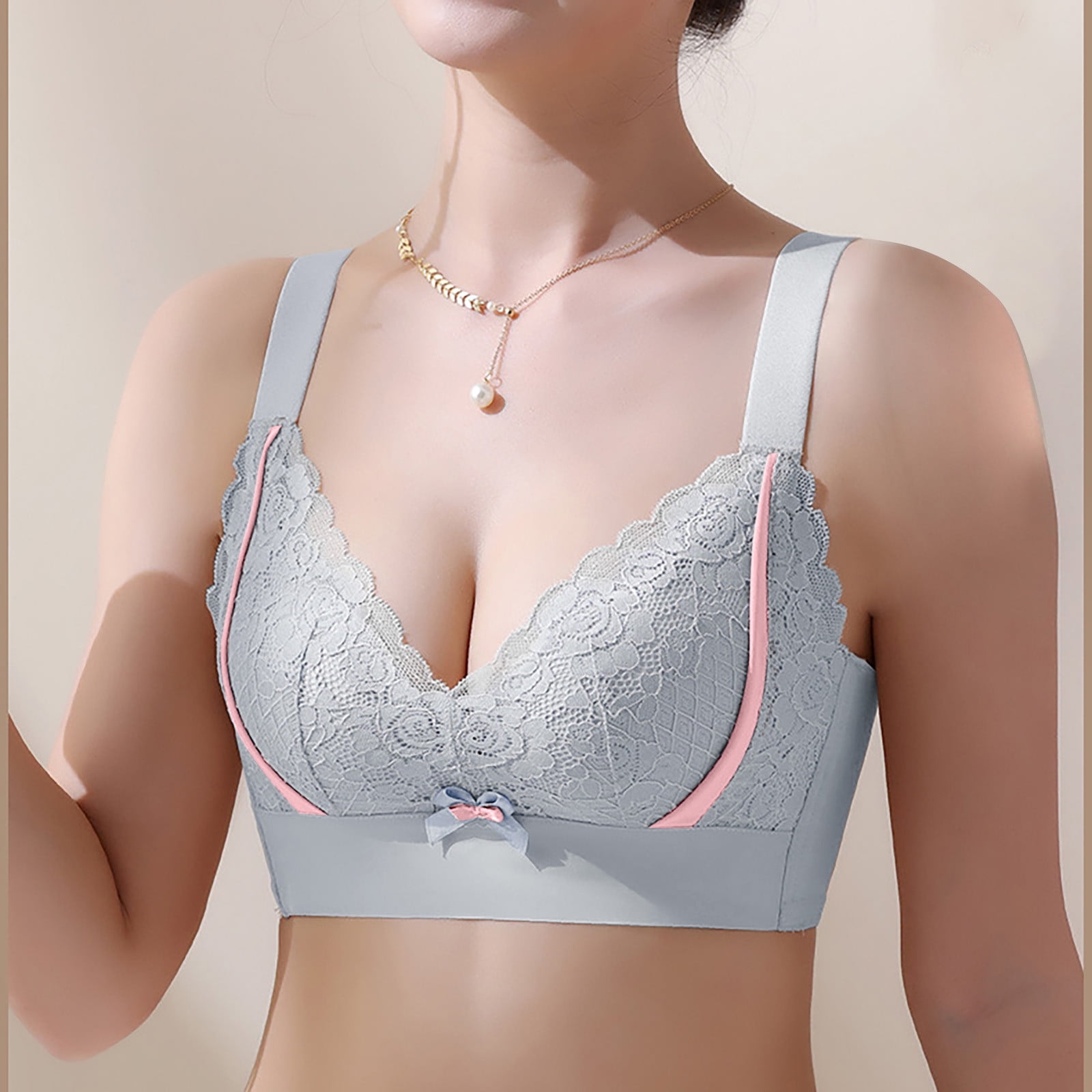 hoksml Sexy Bra,Women Bras Lace Comfortable Breathable Anti-exhaust Base Non -Steel Ring Non-Magnetic Buckle Beauty Back Underwear 