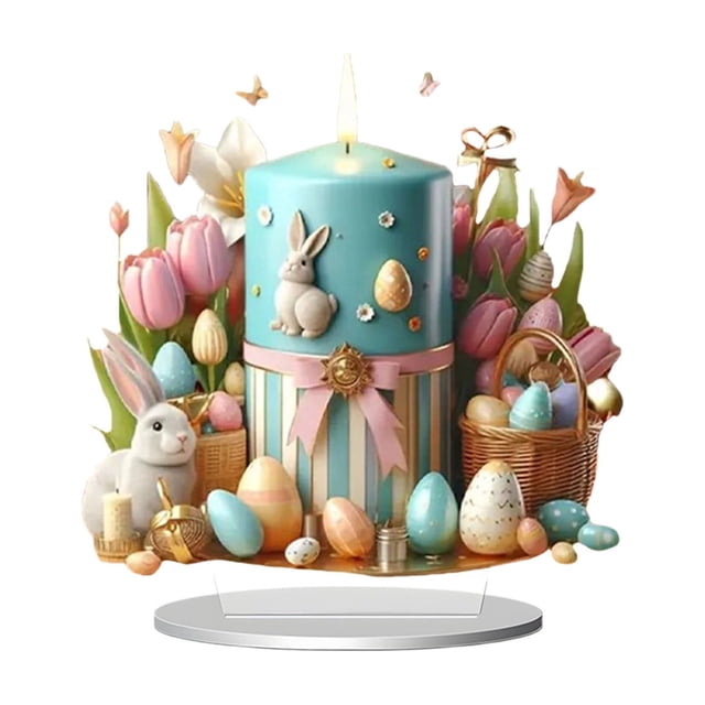 Chanana Cute Easter Rabbit Desktop Decor, Candle Easter Bunny Egg Ornament 2D Flat Easter Bunny Desk Decoration Easter Egg Figurines Spring Easter Rabbit Egg Flower Carrot Tabletop Decor