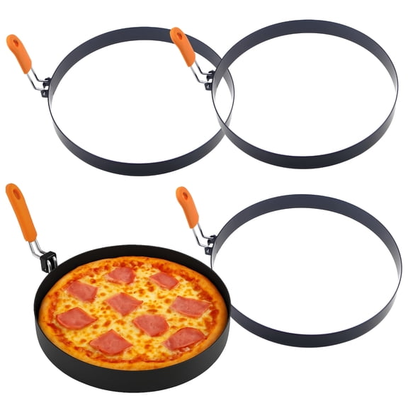 4 Pack Large Omelette Rings – 8-Inch Nonstick Stainless Steel Egg Rings with Foldable Silicone Handles, for Griddle, Pancakes, Burgers & Breakfast Sandwiches, Dishwasher Safe