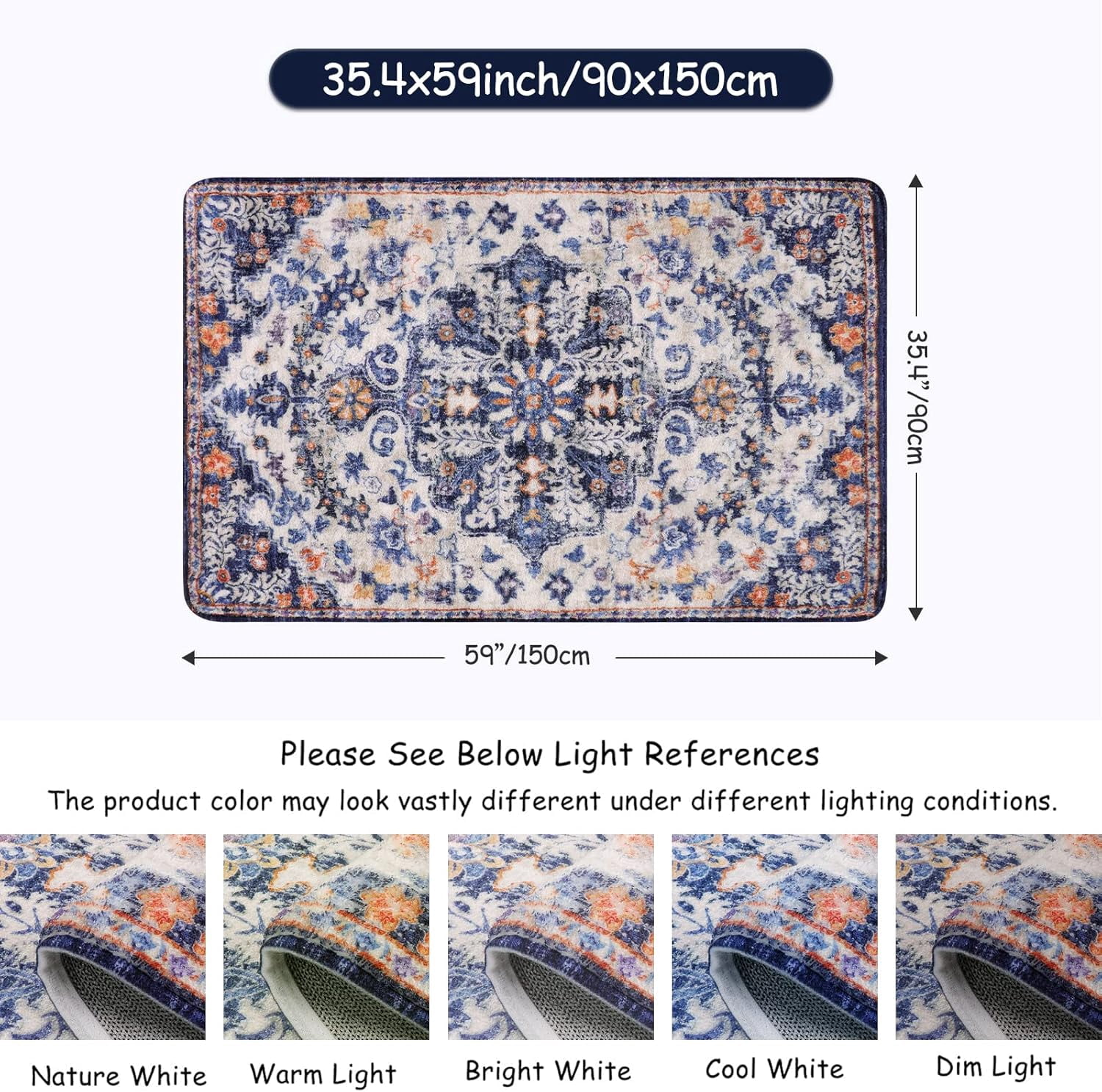 Bohemian Floral Medallion Runner Rug - 2x5 Laundry Room Rug Bathroom Runner Oriental Kitchen Mat, Soft Washable Non-Slip Low-Pile Indoor Carpet Runner for Bedside Living Room Decor