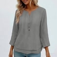 thumbnail image 2 of Women's V Neck Button Down Long Sleeve Shirt Blouse Tops Solid Color Casual Loose Fit Tunic Business Office Work Vacation Travel Fashion Essential Gift for Ladies | CSEONE,Gray L, 2 of 9