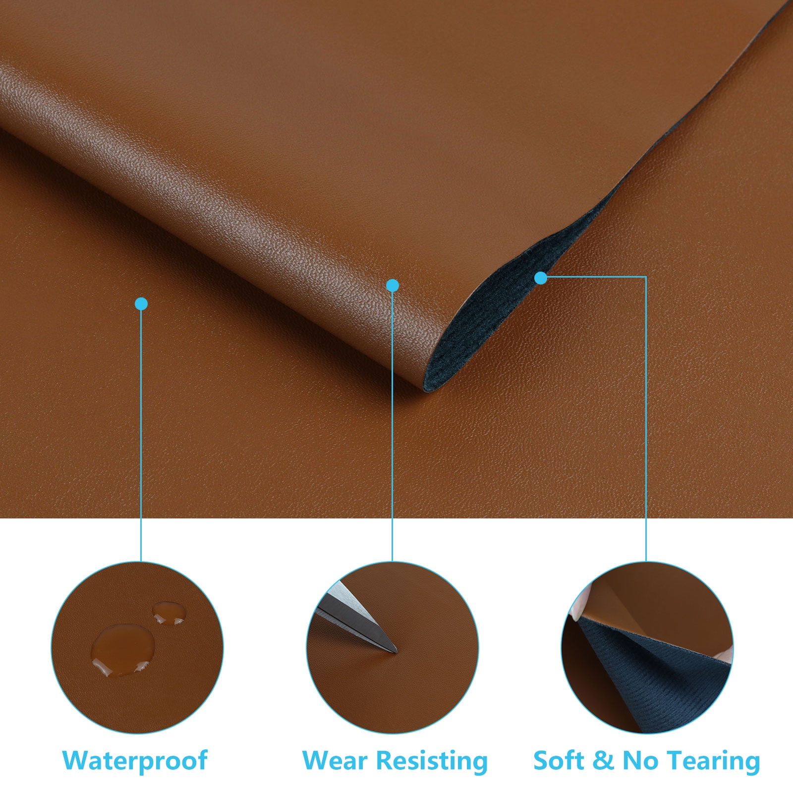 EdgeSeal 54 in Wide Faux Leather Material PU Fabric, Textured, Upholstery Fabric, By the Yard, Brown