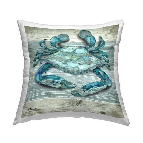 Stupell Industries Nautical Blue Crab Grainy Pattern Boardwalk Design by Paul Brent Throw Pillow