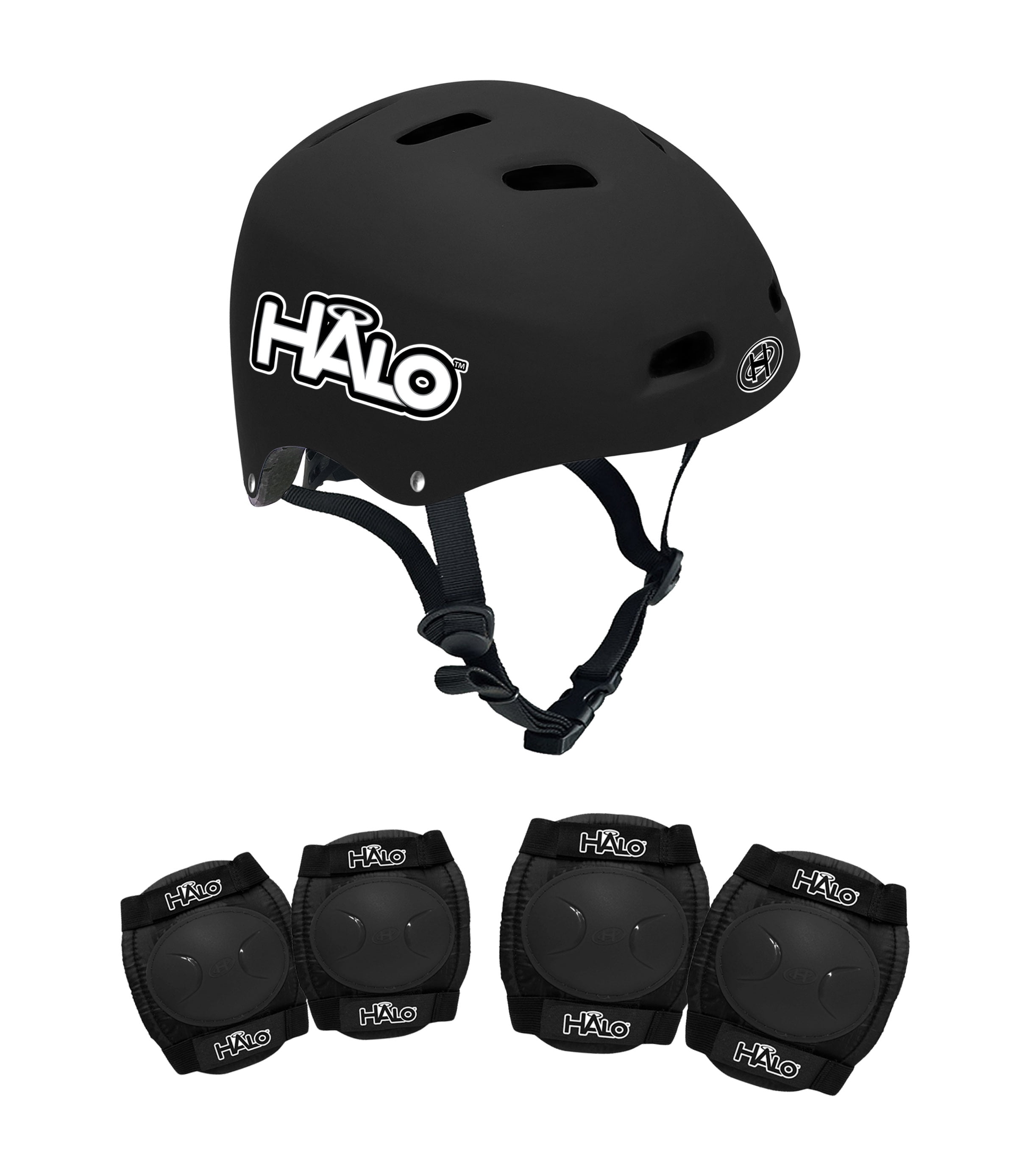 HALO 3 in 1 Helmet and Protective Pad Combo Set - Black