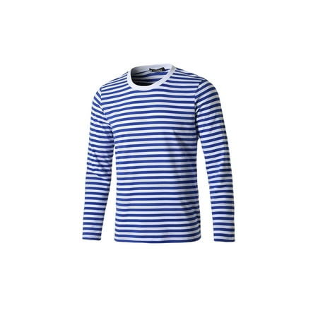 Unique Bargains Men's Basic Casual Pullover Crew Neck Long Sleeve Striped Tee T Shirt