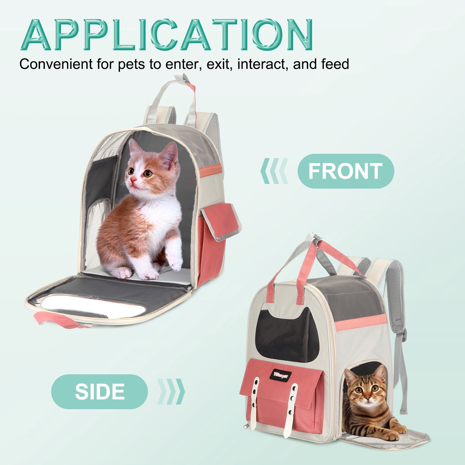 Cat Backpack Carrier, Breathable Pet Hiking Backpack Travel Bag for Cats or Small Dogs Pink