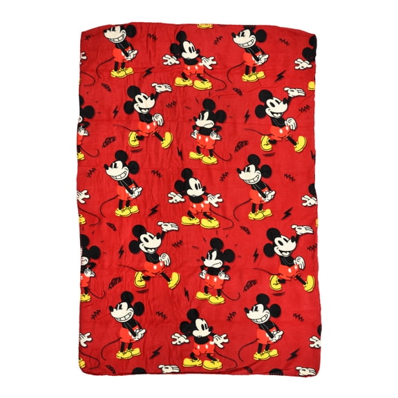 Mickey Mouse Throw Blanket 45" x 60" Poses Yellow Shoes Maroon Red Disney Kids