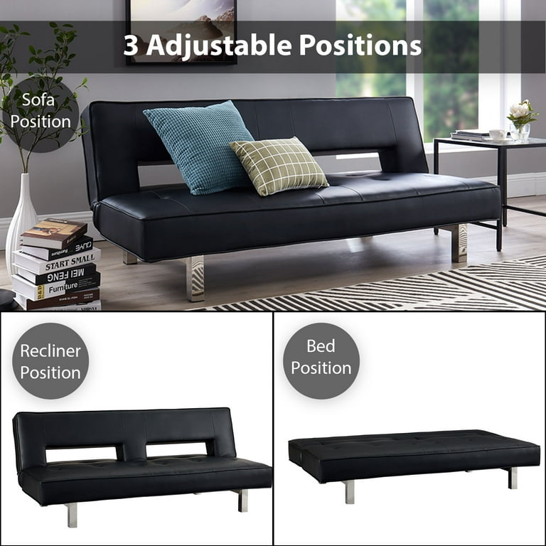 Astrid Futon Sofa Bed Faux Leather Futon Couch Modern Convertible Folding Sofa/Bed Couch with Chrome Legs Reclining Mini Coach Leather Futons Small Couch for Bedroom Office - Black - Walmart.com