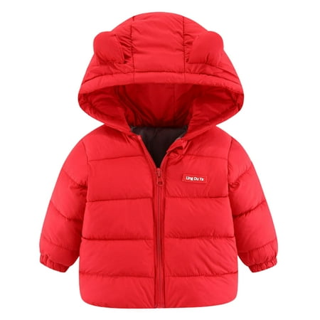 

nsendm Toddler Kids Baby Grils Boys Sweater Coat Hooded Outdoor Jacket Thick Warm Windproof Long Sleeve Boys Jackets Outerwear Red 1-2 Years