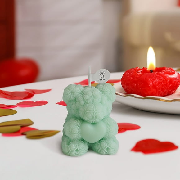 Adorable vela aromática de oso rosa, pieza decorativa elegante con patrones intrincados, cera natural de larga duración para un ambiente relajante, regalo ideal para San Valentín y aniversarios