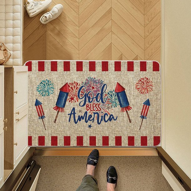 4th Of July Polyester Doormat Indoor Outdoor Non Slip Square Rug For Front Door Bathroom Kitchen Patriotic Floor Mat
