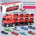 thumbnail image 4 of Hauler Truck Toy Set With Ejection Race Track Deform Transport Car With Racing Cars For Kids Gift, 4 of 12