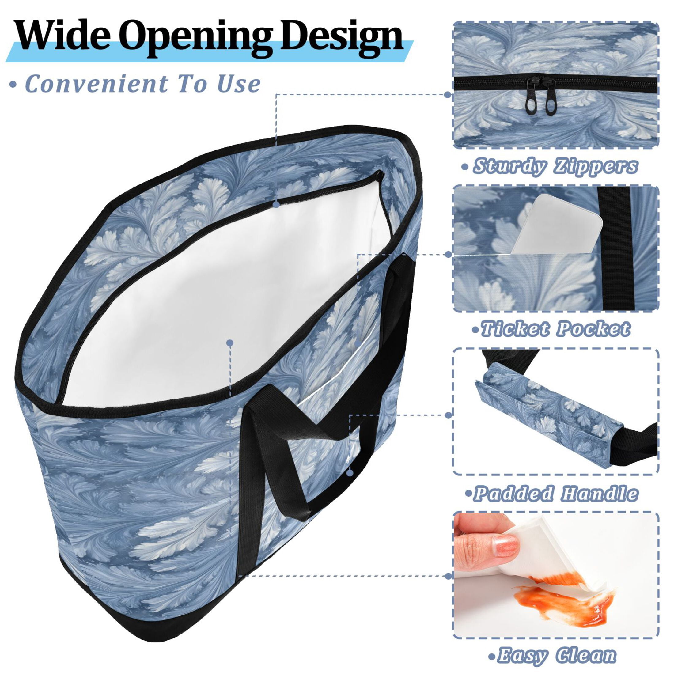 Extra-Large Wide Opening Design Capacity Hand-Held Ice Pack Thickened Insulation Layer For Long-Lasting Cold Retention For Outdoor Shopping Picnics And Camping White and Silver Fractal Design