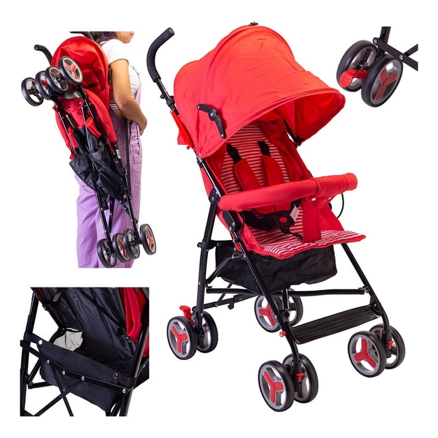 Carriola De Bastón Reclinable Starkids Andrómeda Rojo Rayada