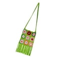 thumbnail image 1 of Bolso de hombro Yinane tejido bohemio hecho a mano informal ahuecado borla playa verde, 1 of 3