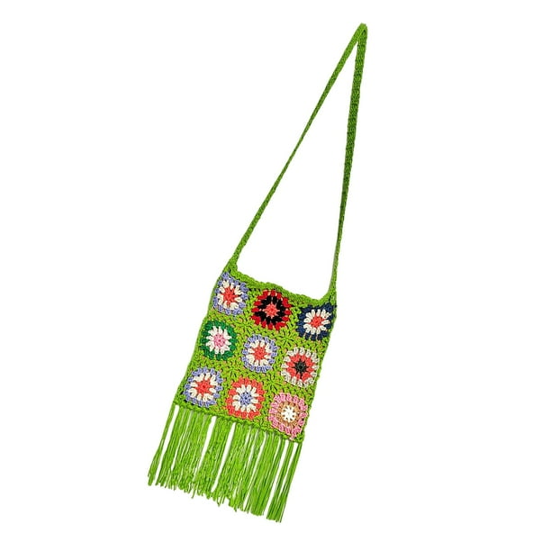 Bolso de hombro de para mujer, tejido bohemio hecho a , informal, ahuecado, bolso de , bolso con bor, bolso de para pya, , VERDE Hugo bolso de mujer