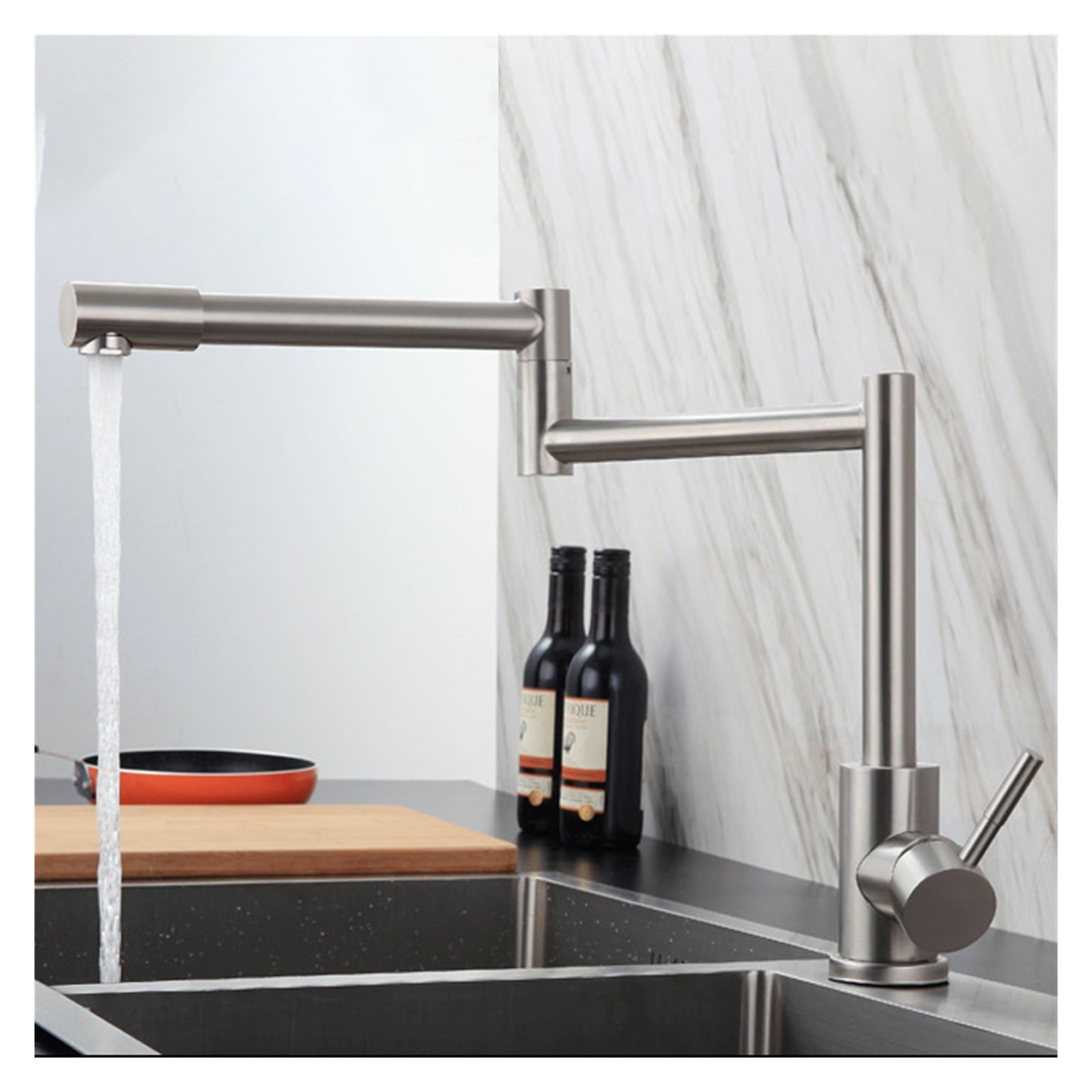 304 Stainless Steel Lead-free Folding Kitchen Faucet Mixer 360 Degree Swivel Single Handle Nickel Kitchen Sink Taps ,Bar Laundry RV Farmhouse