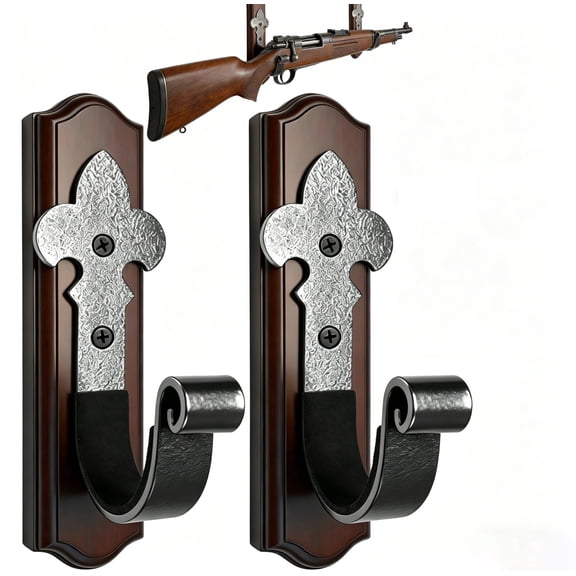 COFUNUO  Wall Gun Rack with Metal Hook Wooden Rifle Shotgun Holder Indoor Firearm Display Mount(2 pack)