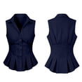 thumbnail image 4 of Women's Trendy Waistcoat Collared Sleeveless Button Down Peplum Shirt Ruched Waist Slim Fit Pleated Hem Vest Blouse Business Casual Outfit Navy, 4 of 8