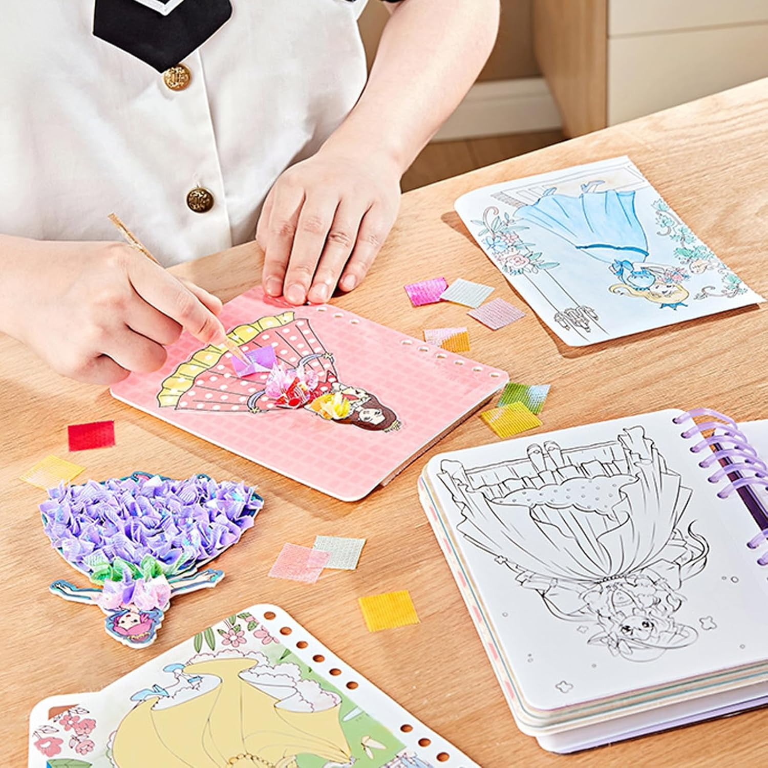 8-in-1 Magic Princess Craft Set, Princess Dress Poke Art Craft Kits for Girls, DIY Activity with Watercolor Painting & Stickers, Foil Crafts Art Fun & Gem Painting for Boys & Girls